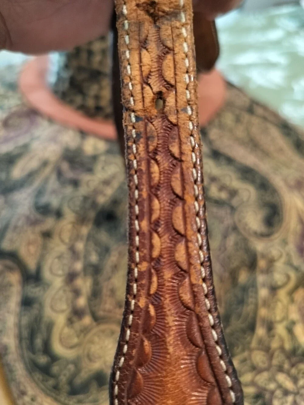 Hand Tooled Leather Western Ranger Belt 36 Aged Honest Wear Strong True Vintage